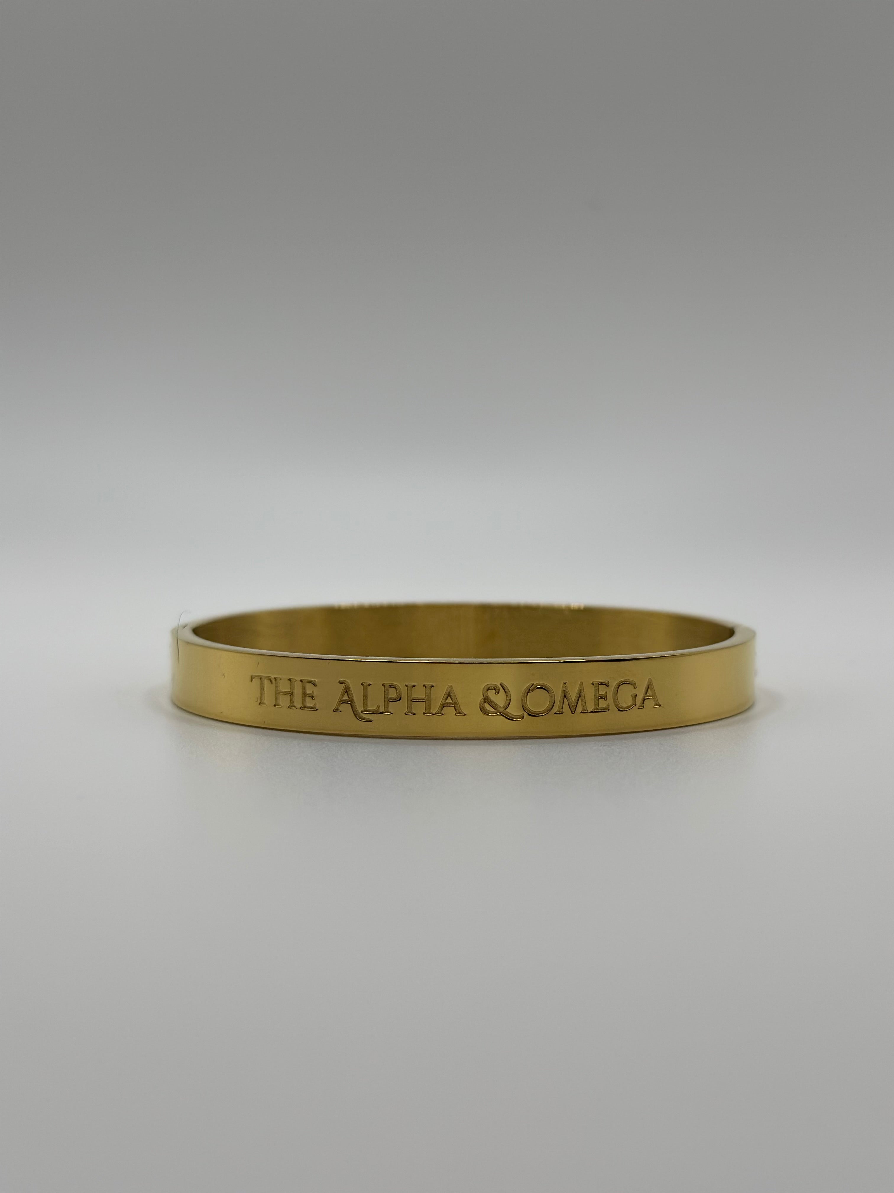 Gold Bangles For Men Or Women 14K, Engraved Bangle, Christmas Gifts For Him,  Bracelet , Alpha Omega