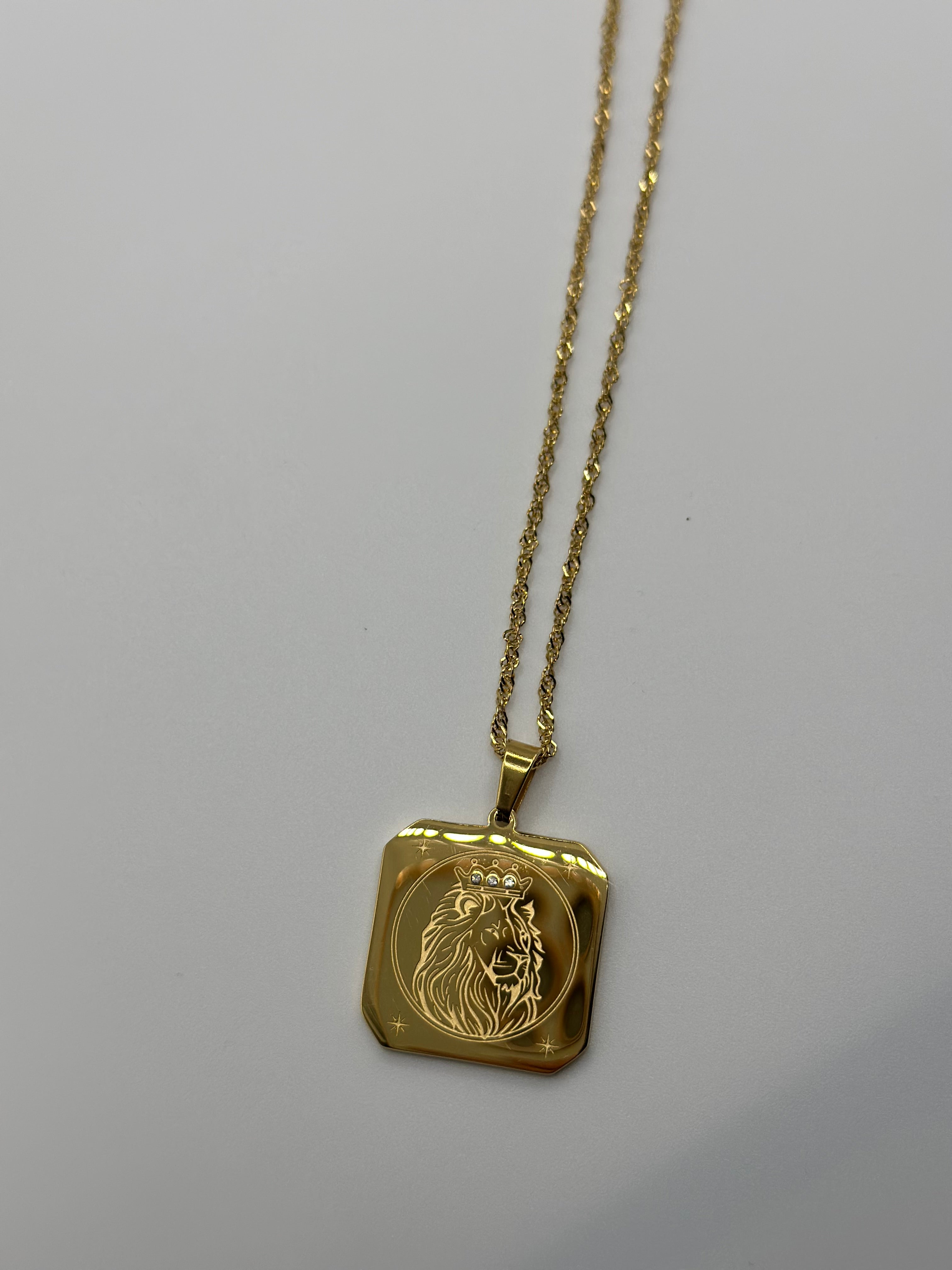 Gold Necklace For Men Or Women 14K, Engraved Pendant, Christmas Gifts For Him,  Statement Jewelry, Lion Necklace , Christmas Gifts For Her